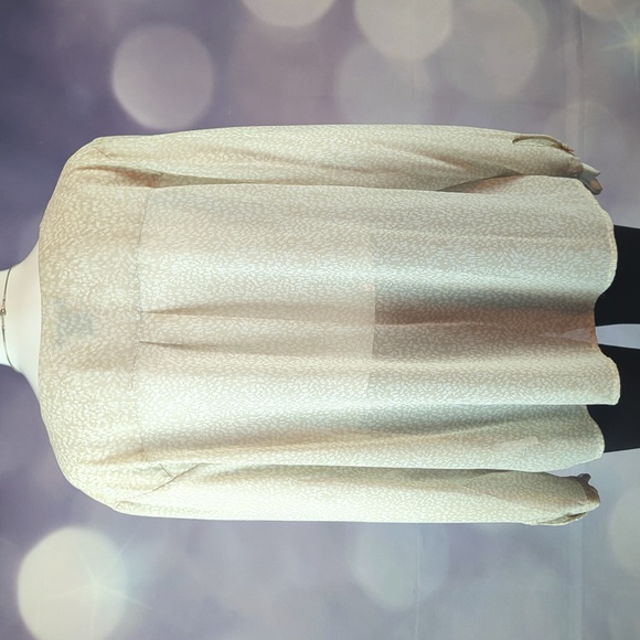 H&M sz 14 Semi Sheer Long Sleeve Button Down Neutral Blouse - Picture 4 of 8